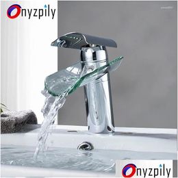 Bathroom Sink Faucets Basin Faucet Glass Torneira Orb Chrome Nickel Waterfall Tap Single Handle Cold Banheiro Drop Delivery Home Garde Otbm8