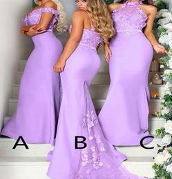 3D Hand Made Flowers Lilac Bridesmaid Dresses Long Mermaid Halter Top Wedding Guest Dress Party Dress Maid Of Honour Gowns Custom M4499332