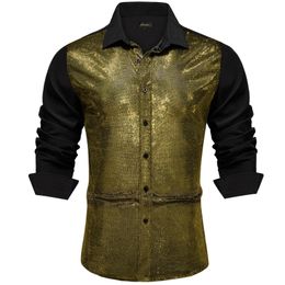 Long Sleeve Shirts for Men Metallic Sequins Nightclub Prom Party Luxury Disco Shirts Designer Men Clothing Costume 240301