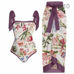 One Piece Swimsuit Swimwear Floral Print Colorblock Skirt Holiday Beach Dress Sexy Designer Bathing Suits for Women OIOH