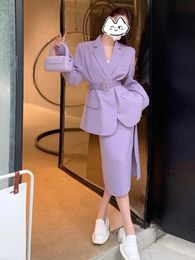 Skirt and Blazer Set Fashion Casual Long Sleeve Top Elegant Womens Sets Purple Blazers Coats Two Piece Women Suits 240226