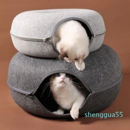 Cat Toys Cats House Basket Natural Felt Pet Cave Beds Nest Funny Round Egg-Type With Cushion Mat For Small Dogs Puppy Pets Supplie242Q