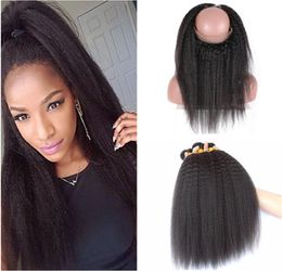 Coarse Yaki 360 Lace Frontal Closure 225x4x2 with Weaves Mongolian Kinky Straight Virgin Human Hair Weaves with 360 Lace Closure 4968960