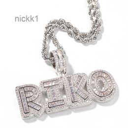 Hip Hop Custom Name Baguette Letter Pendant Necklace with Free Rope Chain Gold Silver Bling Zirconia Men Jewellery EIYM