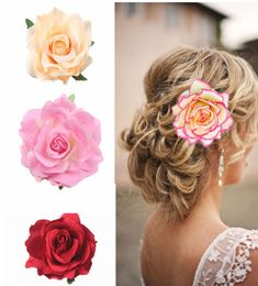 24 Colours Boho Flower Hair Accessories For Women Bride Beach Rose Floral Hairclip DIY Brides Headdress Brooch Wedding Flores Hairp3805236