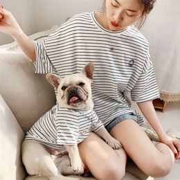 Pet Matching Clothes For Small Dogs French Bulldog Striped Pet Shirt Dog Clothing For Dogs Costume Ropa Perro Pug Puppy Outfit T20270f