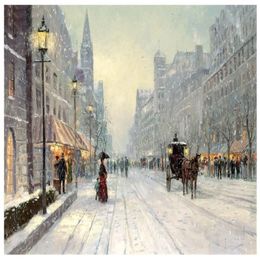 Snow street landscape Famous Oil Painting Prints reproduction Wall Art Canvas For Home Room Office Decor poster335b