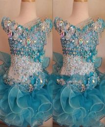 Cupcake Kids Pageant Dresses for Little Girls Baby Beaded Organza Cute Kids Short Prom Gowns Infant Light Blue Crystal Birthday Pa3919274