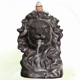 Ceramics Lion Heads Shape Incense Burner Backflow Antique Holder Aroma Therapy Figurine Home Tea House Office Decoration Fragrance215q