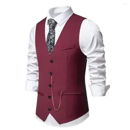 Men's Vests Wedding Party Vest Coat Men Suit Elegant V-neck Waistcoat With Chain Detail For Slim Fit Spring