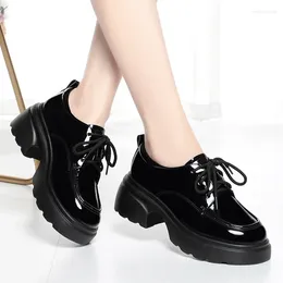 Dress Shoes 4cm 6cm British Style Black Bright Leather Women's Chunky Platform Pumps 2024 Spring Oxford Med Heels Office Work