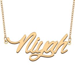 Niyah Name Necklace Pendant for Women Girls Birthday Gift Custom Nameplate Kids Best Friends Jewelry 18k Gold Plated Stainless Steel