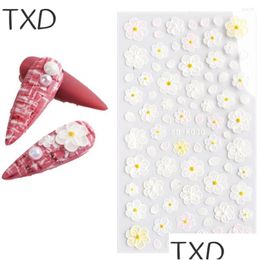 Stickers Decals Nail Txd 5D Butterfly Sticker Applique Design Floral Art Embossed Lace Flower Decoration Drop Delivery Health Beauty S Otben