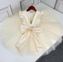 2021 kids girls big bow champagne Dress baby girl silk party dresses retail clothes5089667