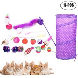 Cat Toys 17pcs set Pet Toy Set Feather Fish Mouse Ball Tunnel Interactive For Cats201l