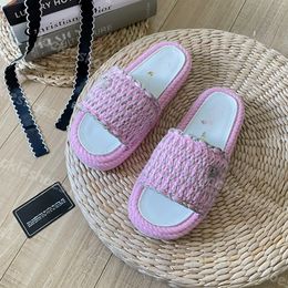 designer sandels women Woven Slippers Summer Leather Chain Sandels Soft Thick Soles fisherman hemp rope Slippers Best Quality Same Style for Women's slides Outwear