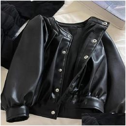 Jackets Girls Coat Front Pu Leather Jacket 2024 Autumn And Winter Childrens Clothing Baby Girl Clothes Drop Delivery Kids Maternity Ou Ot3Pj