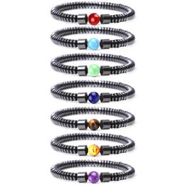 Cylinder Hematite Yoga Healing Bracelets Elastic Beaded Couple Natural Stone Bracelet Cuff for Men Women Jewellery
