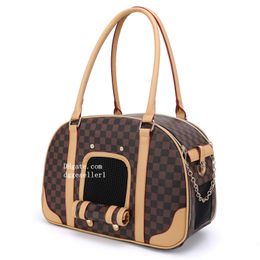 Luxury Pet Carrier, Classic Brown Plaid Dog Carrier, Cat Carrier Bag, Waterproof Premium PU Leather Puppy Carrying Handbag for Outdoor Travel Walking Hiking Shopping
