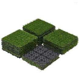 Decorative Flowers 27PCS Artificial Grass Tile Flooring Decor Green 12" X 12"Interlocking Turf