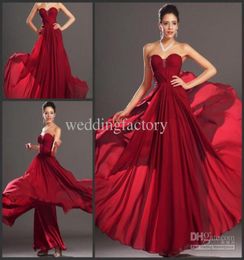Red Long Chiffon Bridesmaid Dress Sweetheart Beaded Prom Dresses Sleeveless Long Formal Wedding Guest Party Gowns Maid of Honour Dr8563173