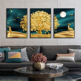 Paintings Golden Art Deer Money Tree Wall Picture Islamic No Frame Abstract Moon Canvas Printing Poster Still Life299N