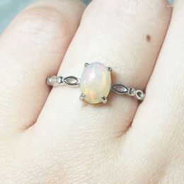 Cluster Rings 1ring 925 Sterling Silver Natural Fire Opal Adjustable Ring For Women Gift Stone Size Approx6 8mm