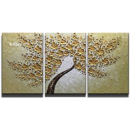 Hand Painted LNIFE Gold flower Oil Painting Canvas Palette Painting For Living Room Modern flower tree picture Wall Art Pictures267y