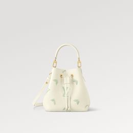 Explosion top Women's M24048 Neonoe BB bags Colours early spring pastel colorway leather Blossoms printed cowhide bucket bag stud Latte Matcha central pocket closes