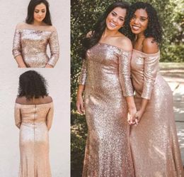 Rose Gold Sequins Bridesmaids Dresses For Country Forest Weddings Mermaid African Nigerian Party Dresses Off Shoulder Wedding Gues8155947