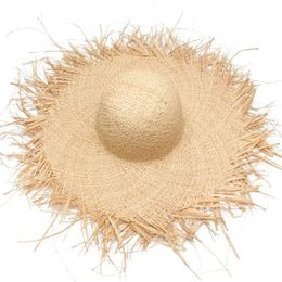 Handmade Women Straw Sun Hats Large Wide Brim Gilrs High Quality Natural Raffia Panama Beach Straw Sun Caps For Holiday 240226