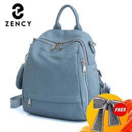 Zency Genuine Leather Womens Backpack High Quality School Bag Travel Female Shopper Shoulder Satchel Rucksack 2024 240307