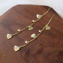 Stud Earrings Fashion Golden Cz Heart Long Line Silver 925 For Girls Female S925 Sterling Earings Jewellery