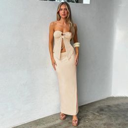 Work Dresses 2024 Summer Women's Style Backless Irregular Fungi Strap Top Skirt Two-piece Set Elegant Sexy Party Club Outfit