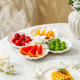 Plates European Dessert Plate Relief Flower Ceramic Fruit Dish Cake Dim Sum Household Restaurant Dinner Decoration