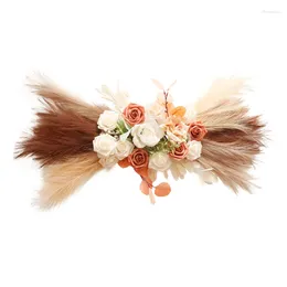 Decorative Flowers Bohemian Wedding Arch Flower Artificial Lintel Wreath With Beautiful Leaves Pampas Grass Floral Swag Home Reception Decor