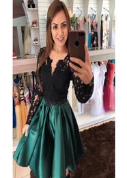 Short Prom Dresses 2020 Evening Dresses Dubai Party Gala Dress A Line Green Satin And Black Lace6914104