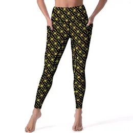 Women's Leggings Yellow Daisy Yoga Pants With Pockets Cute Floral Print Sexy High Waist Funny Sports Tights Graphic Workout Leggins