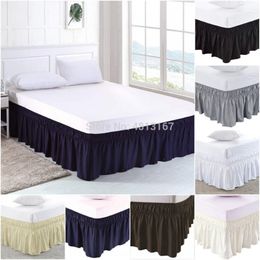 Wrap Around Bed Skirt Elastic Dust Ruffle Bed Skirts Solid Color Easy On Easy Off Wrinkle & Fade Resistant Classic Stylish 38cm Y22944