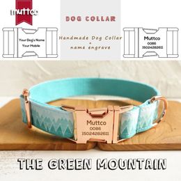 MUTTCO retailing unique style collar engraved metal buckle THE FOREST PLAID cotton Customised dog collar 5 sizes UDC015M198u