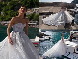 2019 Inbal Dror Bohemian Wedding Dresses Sweetheart Lace Appliques Illusion Sexy Beach Wedding Dress Custom Made Bead Boho Bridal 5115280