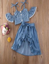 Summer Girls Clothing Sets Polka dot sling top denim shorts short skirt threepiece suit Kids Clothes For Baby Girl Set247q5889755