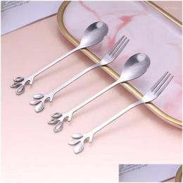 Forks Stainless Steel Mini Fruit Fork Spoon Colour Pattern Coffee Simple Mixing Tootick Ice Cream Dessert Drop Delivery Home Garden Kit Othal