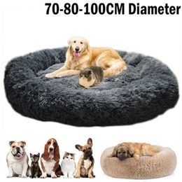 Round Long Plush Dog Beds for Large Dogs Pet Products Cushion Super Soft Fluffy Comfortable Cat Mat Supplies Accessories 201125228t