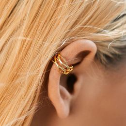 Backs Earrings Trendy Multi-layer Cross Line Design Clip On Minimalist Inlaid Zircon Exquisite Metallic Temperament Ear Bone