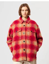 新製品マランの女性ウールブレンドデザイナーウールジャケットタイドトップスルーズスタイルビンテージ格子縞の長袖シングルブレストトレンド汎用性のあるレディコートウール