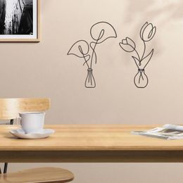 Decorative Objects & Figurines Home Modern Wall Art Decoration Iron Metal Flower In Vase Black Hanging Sculptures Ornaments For Li249J