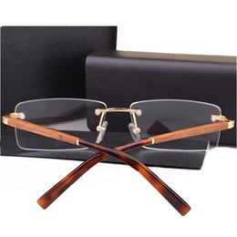 Fashion Sunglasses Frames Luxury Desi Wooden Leg Rimless Glasses Frame For Men 56-17-140 Lightweigh Titanium Rectangular Eyewear P2895