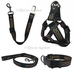 Dog Collar Leashes Set Designer Dog Harness Leash Pets Car Seat Belts Classic Bronzing Font Pattern Pet Collars for Small Medium L272T