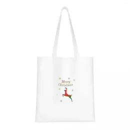 Shopping Bags Christmas Reindeer Canvas Bag Foldable Reusable Women Shoulder Casual Travel Handbag